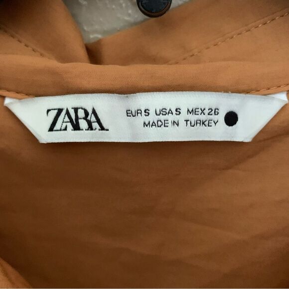 Zara Orange Brown Cotton Button Front Long Sleeve Shirt Dress/Tunic Size Small - Picture 4 of 9